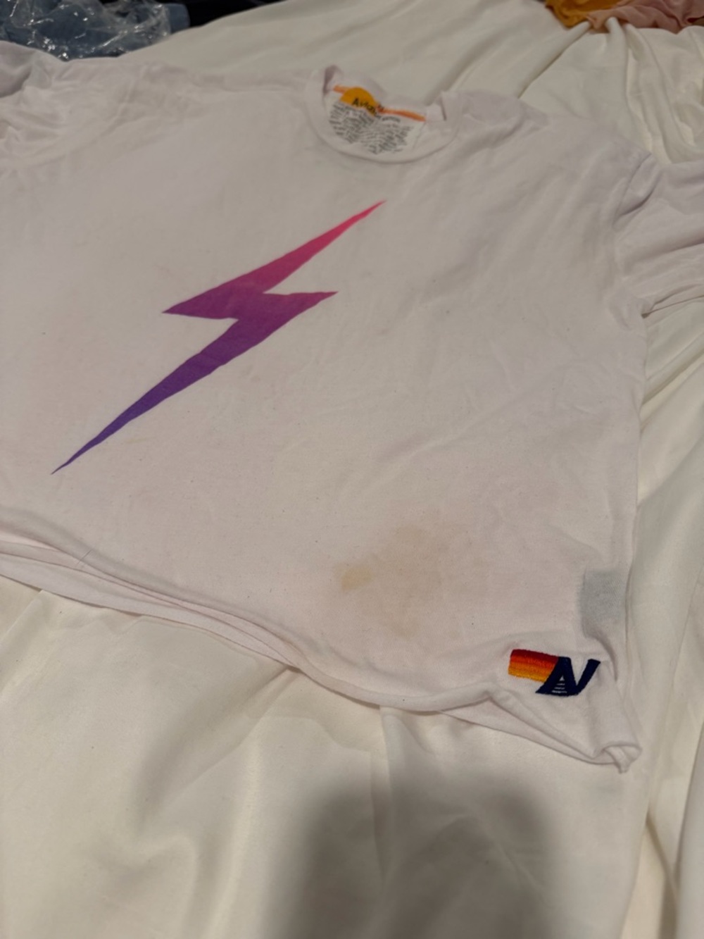 Aviator Nation White T-Shirt with Purple Lightning Bolt - Picture 3 of 3